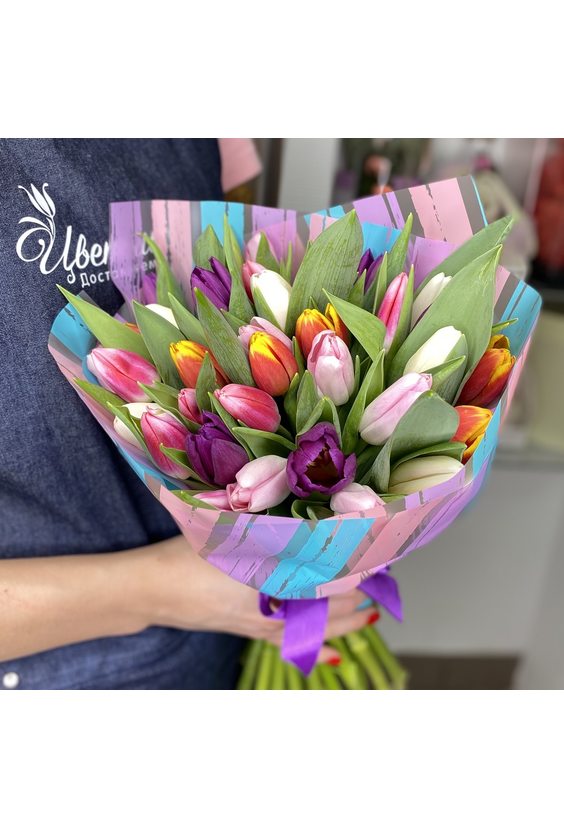 Букет из 35 тюльпанов микс   - Бесплатная доставка цветов и букетов в Самаре. Заказ цветов онлайн, любой способ оплаты