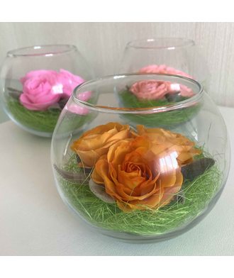 Круглая ваза 3 розы (стаб. цветы)