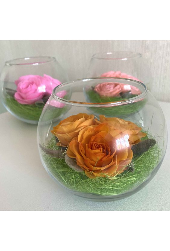 Круглая ваза 3 розы (стаб. цветы)   - Бесплатная доставка цветов и букетов в Самаре. Заказ цветов онлайн, любой способ оплаты