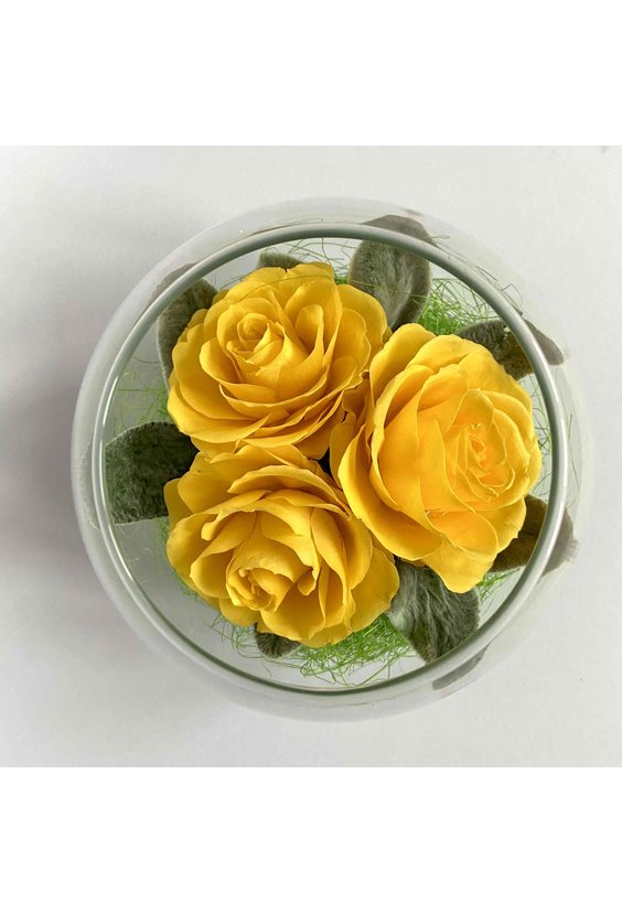 Круглая ваза 3 розы (стаб. цветы)   Бесплатная доставка цветов и букетов в Самаре.