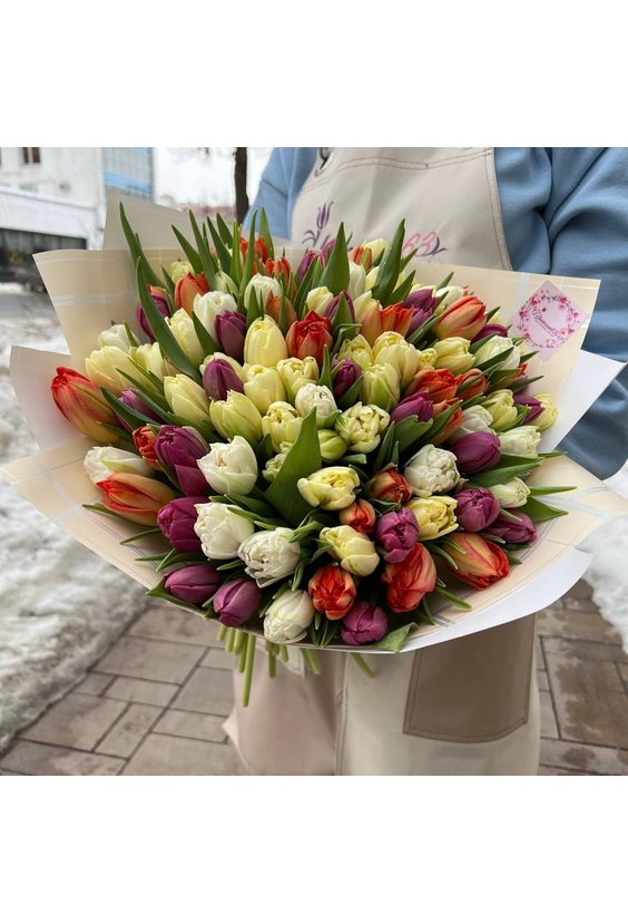 Букет 101 тюльпан микс (пион.)  8 марта - Бесплатная доставка цветов и букетов в Самаре. Заказ цветов онлайн, любой способ оплаты