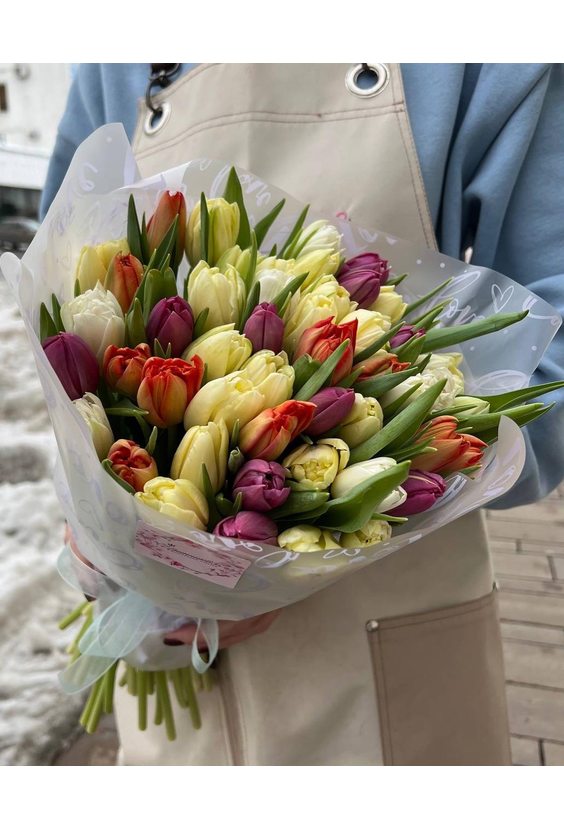 Букет 51 тюльпан микс (пион.)  Тюльпаны - Бесплатная доставка цветов и букетов в Самаре. Заказ цветов онлайн, любой способ оплаты