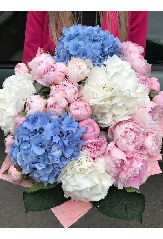 Букет из пионов и гортензий  Гортензия - Бесплатная доставка цветов и букетов в Самаре. Заказ цветов онлайн, любой способ оплаты