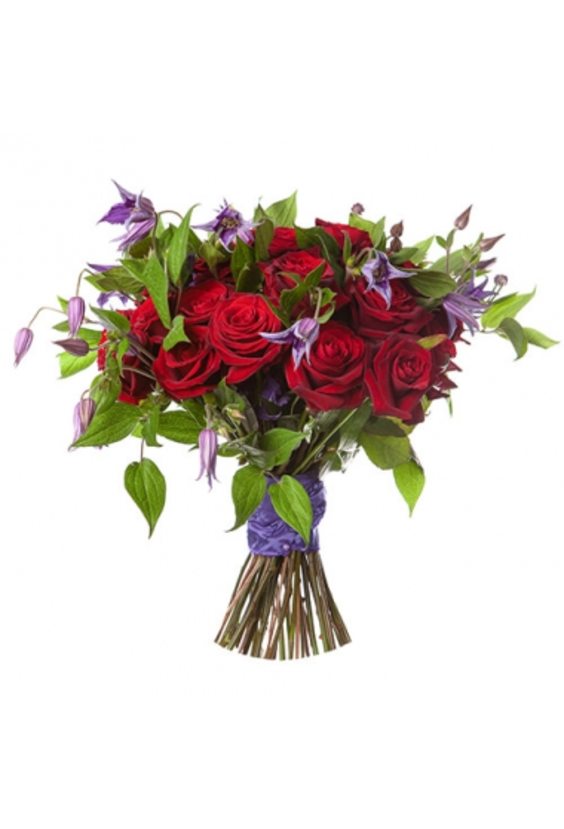 Красные розы и клематис  Букеты - Бесплатная доставка цветов и букетов в Самаре. Заказ цветов онлайн, любой способ оплаты