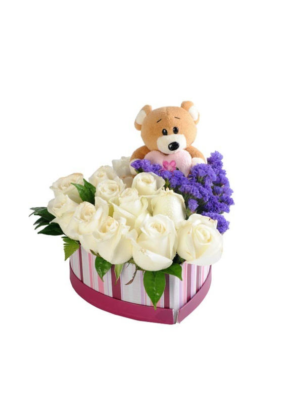 Коробка "Сердце с мишуткой"   ЦВЕТЫ - Бесплатная доставка цветов и букетов в Самаре. Заказ цветов онлайн, любой способ оплаты