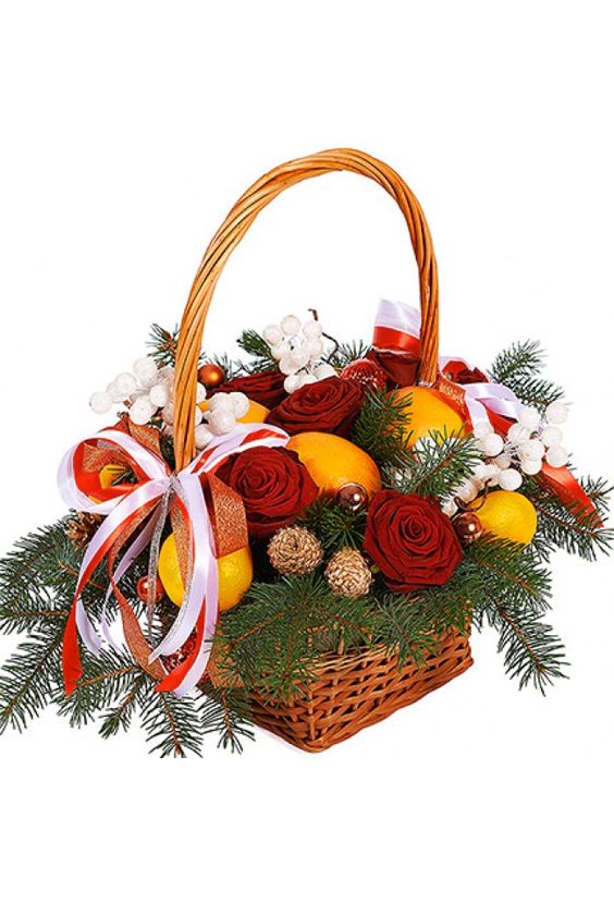 Корзина "Зимнее настроение"   - Бесплатная доставка цветов и букетов в Самаре. Заказ цветов онлайн, любой способ оплаты