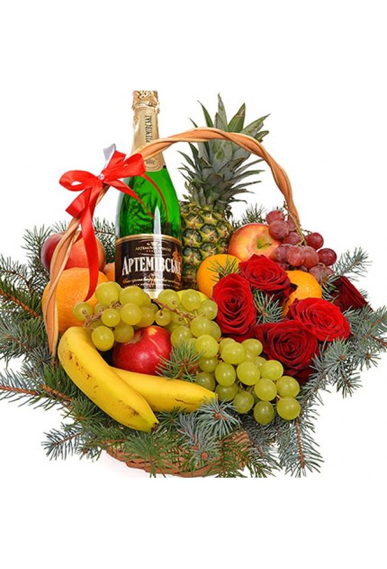 Корзина "Новогодний комплимент"  Корзины с фруктами Бесплатная доставка цветов и букетов в Самаре.