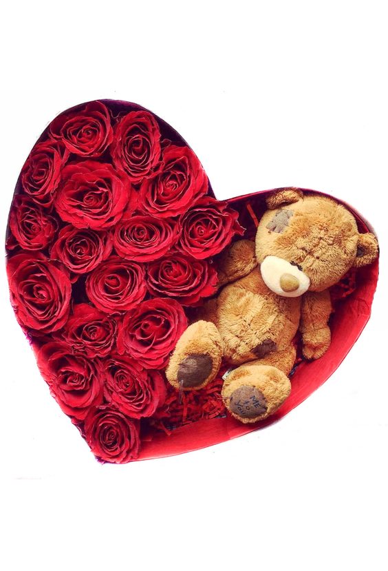 Коробка "Сердце с медвежонком"   ЦВЕТЫ - Бесплатная доставка цветов и букетов в Самаре. Заказ цветов онлайн, любой способ оплаты