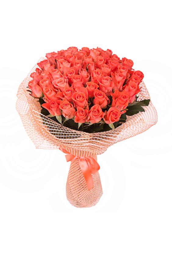 Букет из 51 оранжевой розы   - Бесплатная доставка цветов и букетов в Самаре. Заказ цветов онлайн, любой способ оплаты