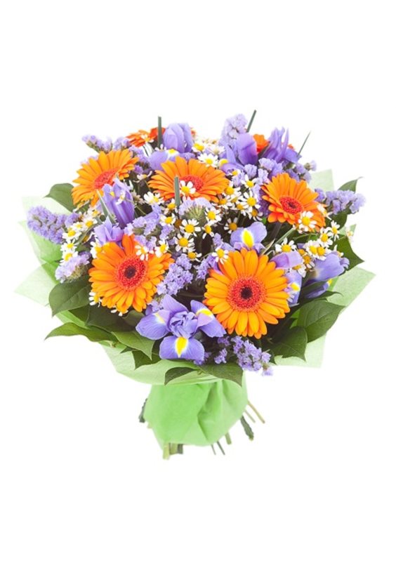 Букет с герберами и ирисами   - Бесплатная доставка цветов и букетов в Самаре. Заказ цветов онлайн, любой способ оплаты