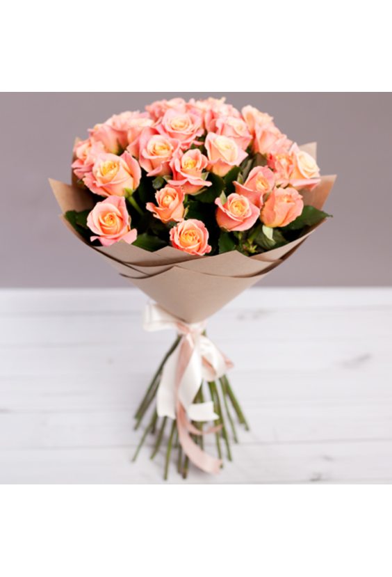 Букет из 25 коралловых роз  Букеты - Бесплатная доставка цветов и букетов в Самаре. Заказ цветов онлайн, любой способ оплаты