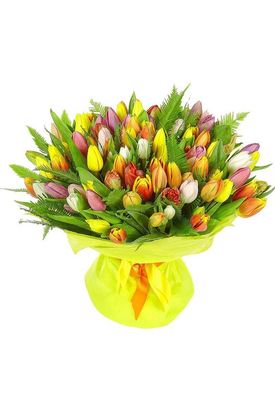 Букет из 101 тюльпана  Букеты - Бесплатная доставка цветов и букетов в Самаре. Заказ цветов онлайн, любой способ оплаты