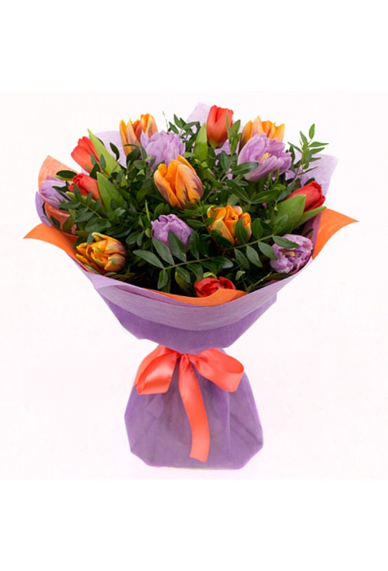 Букет тюльпанов «Яркие красоты»   - Бесплатная доставка цветов и букетов в Самаре. Заказ цветов онлайн, любой способ оплаты
