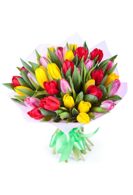 Букет из 35 тюльпанов "Яркая весна"  STANDART Букеты (до 3000) - Бесплатная доставка цветов и букетов в Самаре. Заказ цветов онлайн, любой способ оплаты