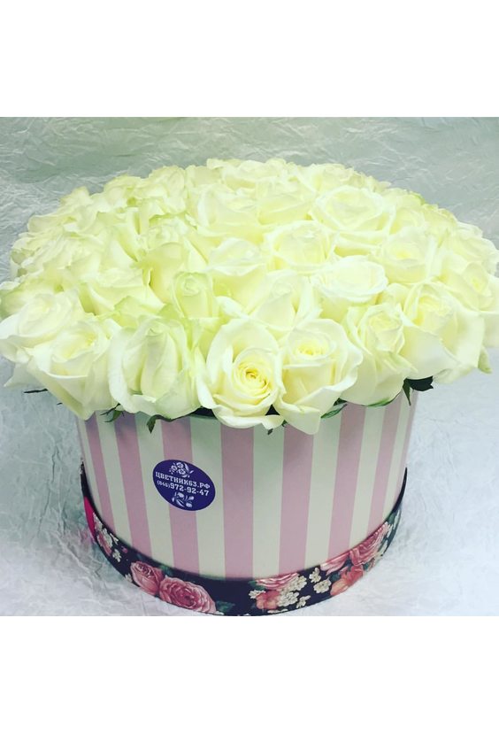  - 51 белая роза в коробке в интернет-магазине Цветник 63 - доставка цветов в Самаре круглосуточно