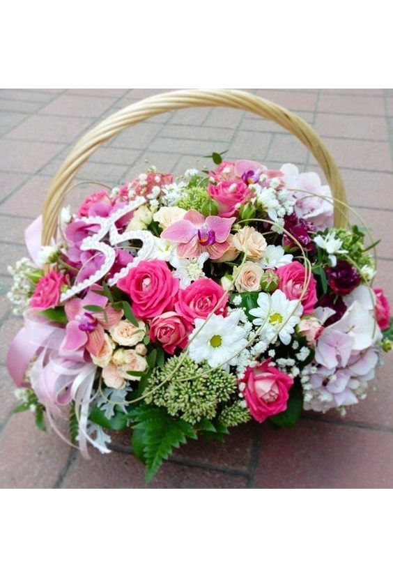 Корзина "Поздравляю"  Корзины с цветами - Бесплатная доставка цветов и букетов в Самаре. Заказ цветов онлайн, любой способ оплаты